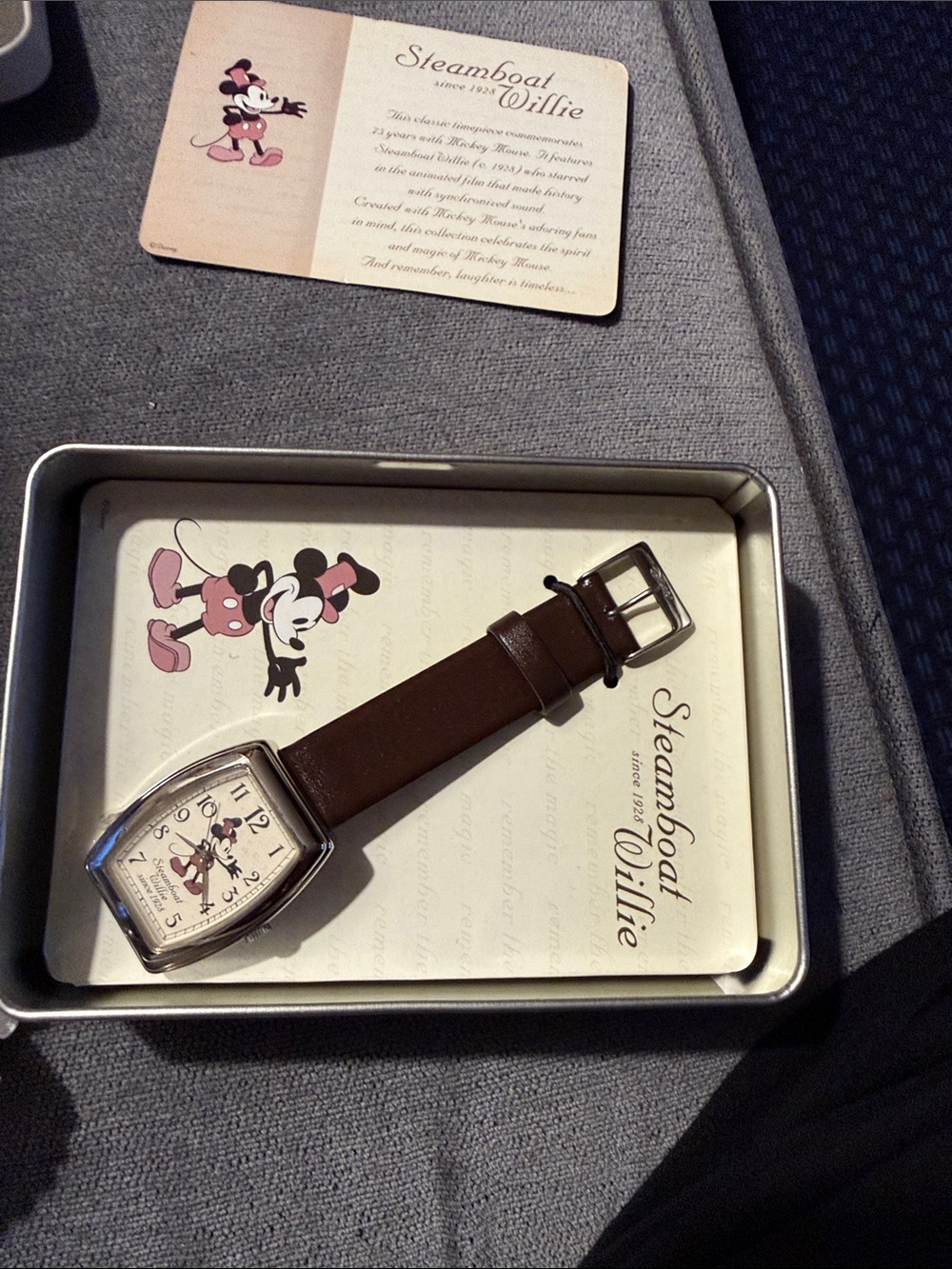 Disney Steamboat Willie Brown Leather Watch with Silver Case